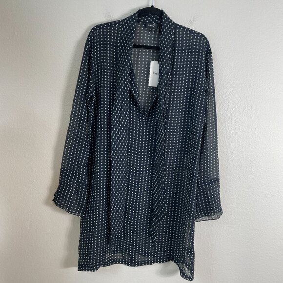 NEW Theory Womens 8 Scarf Dress 100% Silk Deep Navy Multi Square Print Chiffon - Picture 9 of 12